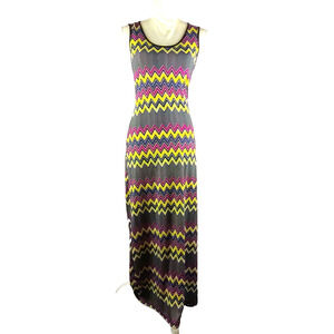 Catch My I Women's Summer Maxi Dress Black Yellow Red Chevron Print Size Small